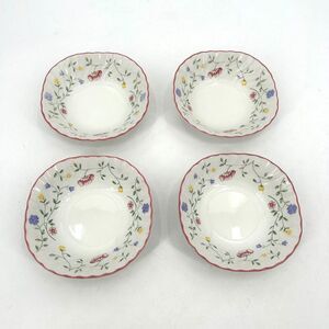 JOHNSON BROS. Set Of 4 Vintage White Pink Floral England Square Cereal Bowl 6"
